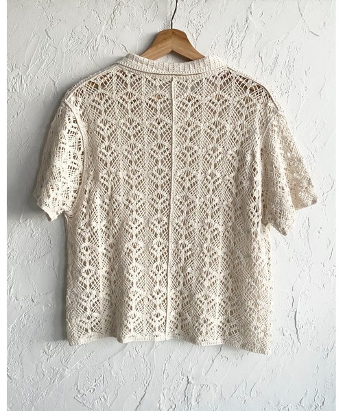 She's Closet(シーズクローゼット)の「半袖 襟付き ヘンリーネック ポロ かぎ針 クロシェ編み サマーニット(ニット/セーター・レディース・ブラック/アイボリー・FREE)」の10枚目の写真