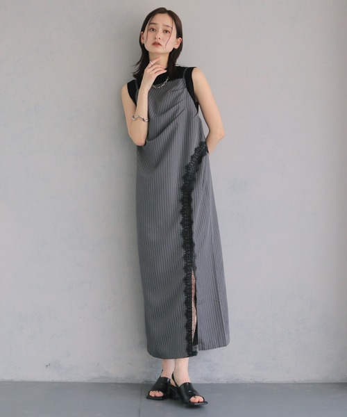 &g'aime(アンジェム)の「【&g'aime 】ストライプキャミワンピース Stripe Camisole One-piece(ワンピース・レディース・ライトグレー/ブラック/チャコールグレー・FREE)」の3枚目の写真