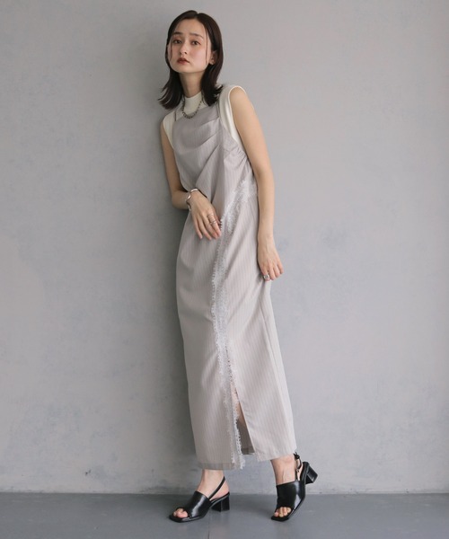 &g'aime(アンジェム)の「【&g'aime 】ストライプキャミワンピース Stripe Camisole One-piece(ワンピース・レディース・ライトグレー/ブラック/チャコールグレー・FREE)」の1枚目の写真