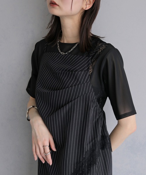 &g'aime(アンジェム)の「【&g'aime 】ストライプキャミワンピース Stripe Camisole One-piece(ワンピース・レディース・ライトグレー/ブラック/チャコールグレー・FREE)」の14枚目の写真