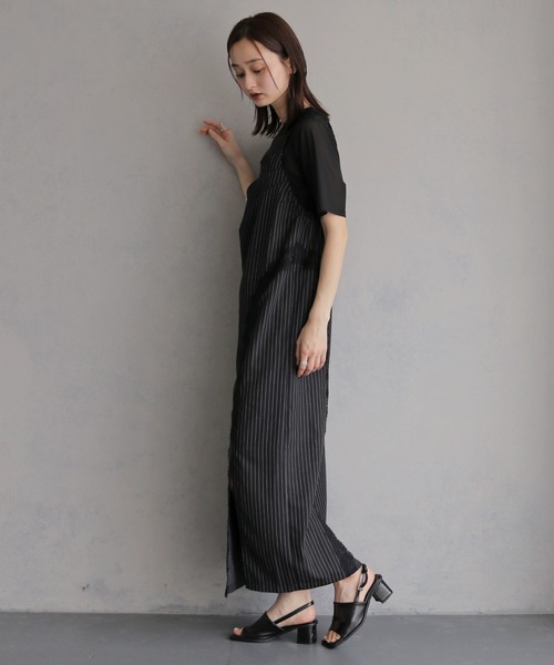 &g'aime(アンジェム)の「【&g'aime 】ストライプキャミワンピース Stripe Camisole One-piece(ワンピース・レディース・ライトグレー/ブラック/チャコールグレー・FREE)」の12枚目の写真