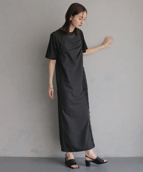 &g'aime(アンジェム)の「【&g'aime 】ストライプキャミワンピース Stripe Camisole One-piece(ワンピース・レディース・ライトグレー/ブラック/チャコールグレー・FREE)」の13枚目の写真