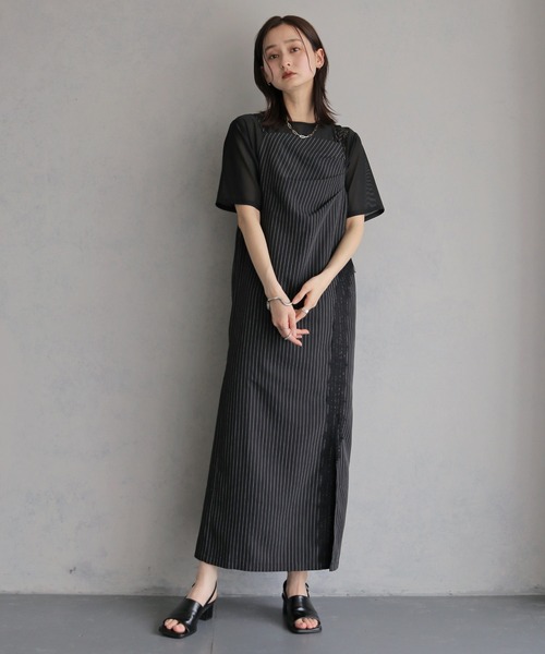 &g'aime(アンジェム)の「【&g'aime 】ストライプキャミワンピース Stripe Camisole One-piece(ワンピース・レディース・ライトグレー/ブラック/チャコールグレー・FREE)」の8枚目の写真