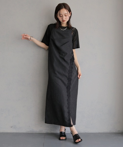 &g'aime(アンジェム)の「【&g'aime 】ストライプキャミワンピース Stripe Camisole One-piece(ワンピース・レディース・ライトグレー/ブラック/チャコールグレー・FREE)」の9枚目の写真