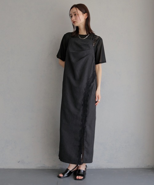 &g'aime(アンジェム)の「【&g'aime 】ストライプキャミワンピース Stripe Camisole One-piece(ワンピース・レディース・ライトグレー/ブラック/チャコールグレー・FREE)」の10枚目の写真