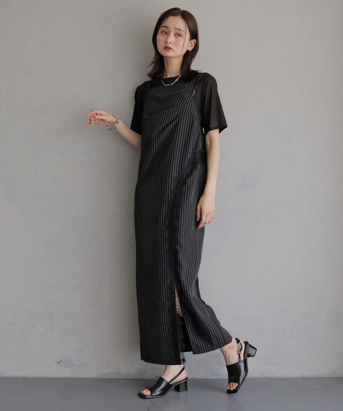 &g'aime(アンジェム)の「【&g'aime 】ストライプキャミワンピース Stripe Camisole One-piece(ワンピース・レディース・ライトグレー/ブラック/チャコールグレー・FREE)」の11枚目の写真