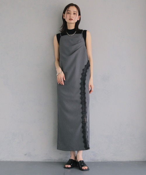 &g'aime(アンジェム)の「【&g'aime 】ストライプキャミワンピース Stripe Camisole One-piece(ワンピース・レディース・ライトグレー/ブラック/チャコールグレー・FREE)」の19枚目の写真