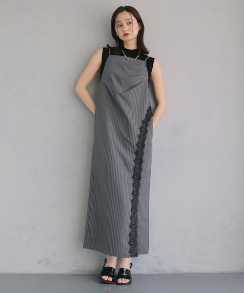 &g'aime(アンジェム)の「【&g'aime 】ストライプキャミワンピース Stripe Camisole One-piece(ワンピース・レディース・ライトグレー/ブラック/チャコールグレー・FREE)」の21枚目の写真
