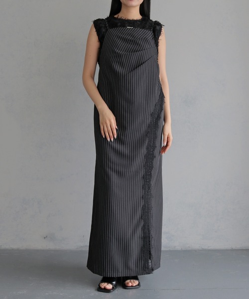 &g'aime(アンジェム)の「【&g'aime 】ストライプキャミワンピース Stripe Camisole One-piece(ワンピース・レディース・ライトグレー/ブラック/チャコールグレー・FREE)」の6枚目の写真