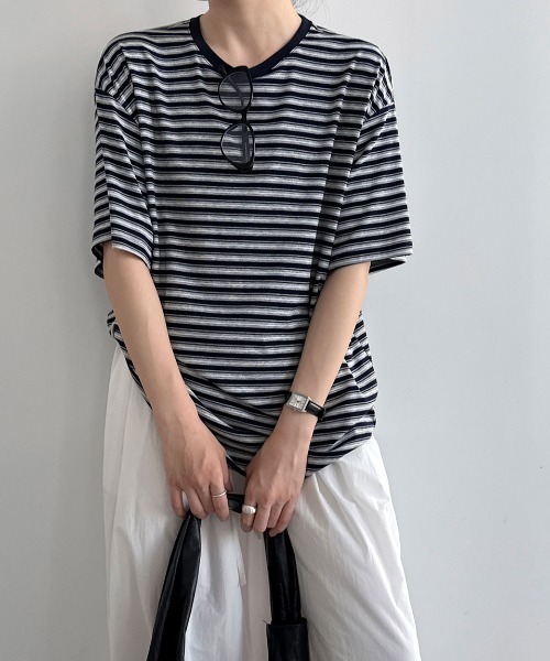 semplice(センプリチェ)の「ボーダー半袖 T シャツ(Tシャツ/カットソー・レディース・ブラック/ネイビー・F)」の11枚目の写真