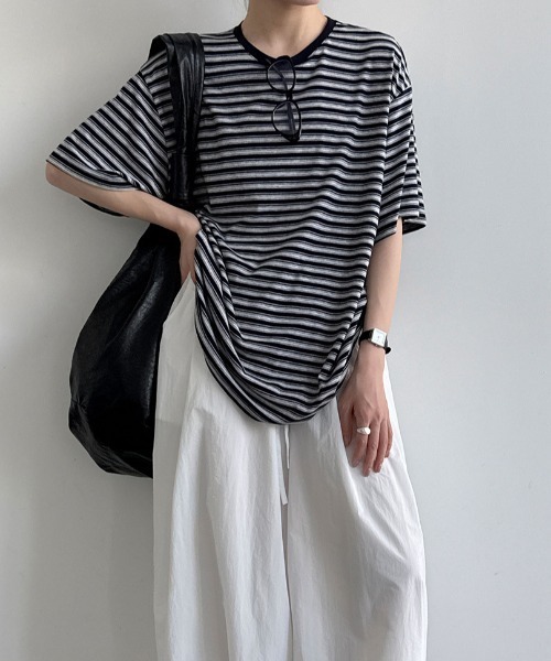 semplice(センプリチェ)の「ボーダー半袖 T シャツ(Tシャツ/カットソー・レディース・ブラック/ネイビー・F)」の14枚目の写真