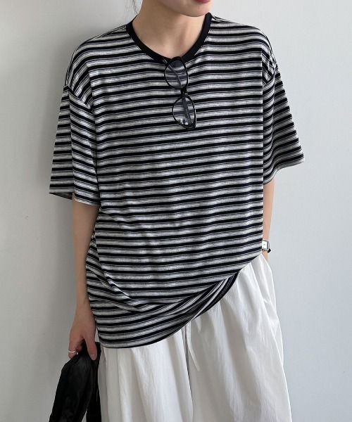 semplice(センプリチェ)の「ボーダー半袖 T シャツ(Tシャツ/カットソー・レディース・ブラック/ネイビー・F)」の17枚目の写真