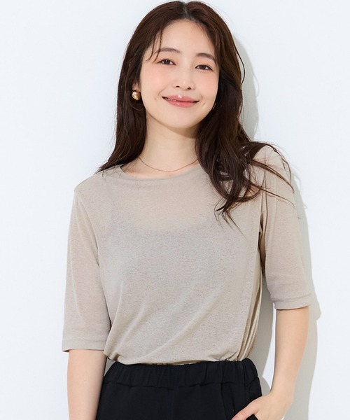 coca(coca)(コカ)の「シアージョーゼット五分袖Tシャツ(Tシャツ/カットソー・レディース・ホワイト/ブラウン/ライトグレー/ドット・M/L/S)」の3枚目の写真