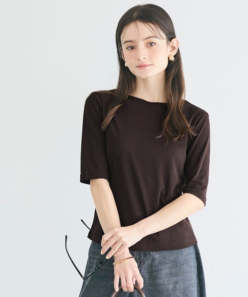 coca(coca)(コカ)の「シアージョーゼット五分袖Tシャツ(Tシャツ/カットソー・レディース・ホワイト/ブラウン/ライトグレー/ドット・M/L/S)」の5枚目の写真