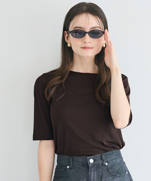 coca(coca)(コカ)の「シアージョーゼット五分袖Tシャツ(Tシャツ/カットソー・レディース・ホワイト/ブラウン/ライトグレー/ドット・M/L/S)」の7枚目の写真