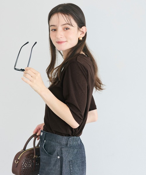 coca(coca)(コカ)の「シアージョーゼット五分袖Tシャツ(Tシャツ/カットソー・レディース・ホワイト/ブラウン/ライトグレー/ドット・M/L/S)」の8枚目の写真
