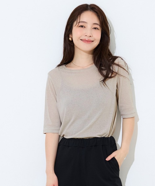 coca(coca)(コカ)の「シアージョーゼット五分袖Tシャツ(Tシャツ/カットソー・レディース・ホワイト/ブラウン/ライトグレー/ドット・M/L/S)」の13枚目の写真