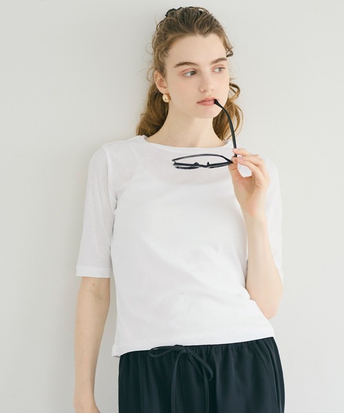 coca(coca)(コカ)の「シアージョーゼット五分袖Tシャツ(Tシャツ/カットソー・レディース・ホワイト/ブラウン/ライトグレー/ドット・M/L/S)」の19枚目の写真
