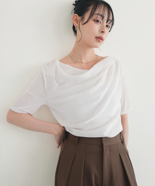 LIAN(リアン)の「シアーベロアドレープトップス(Tシャツ/カットソー・レディース・グレー/ブラック/オフホワイト/ブラウン・FREE)」の2枚目の写真