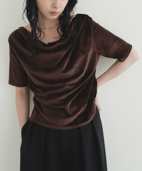 LIAN(リアン)の「シアーベロアドレープトップス(Tシャツ/カットソー・レディース・グレー/ブラック/オフホワイト/ブラウン・FREE)」の8枚目の写真