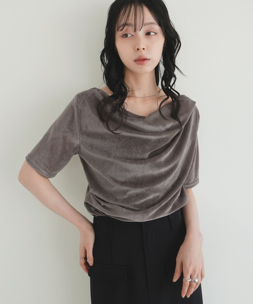 LIAN(リアン)の「シアーベロアドレープトップス(Tシャツ/カットソー・レディース・グレー/ブラック/オフホワイト/ブラウン・FREE)」の11枚目の写真