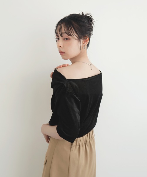 LIAN(リアン)の「シアーベロアドレープトップス(Tシャツ/カットソー・レディース・グレー/ブラック/オフホワイト/ブラウン・FREE)」の19枚目の写真