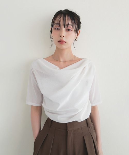 LIAN(リアン)の「シアーベロアドレープトップス(Tシャツ/カットソー・レディース・グレー/ブラック/オフホワイト/ブラウン・FREE)」の21枚目の写真