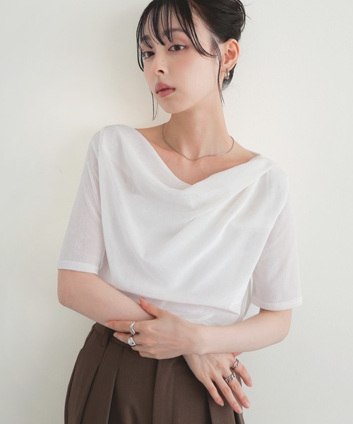LIAN(リアン)の「シアーベロアドレープトップス(Tシャツ/カットソー・レディース・グレー/ブラック/オフホワイト/ブラウン・FREE)」の22枚目の写真