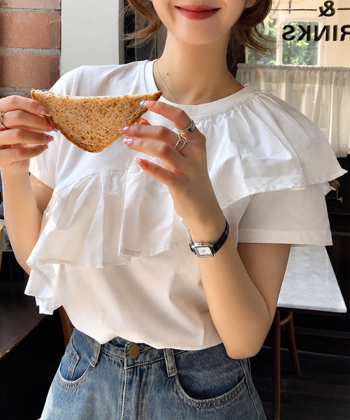 aimoha（アイモハ）の「アシンメトリーフリルTシャツ（Tシャツ/カットソー・レディース・ホワイト・M）」の6枚目の写真