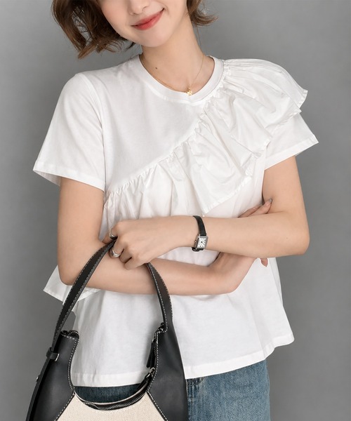 aimoha（アイモハ）の「アシンメトリーフリルTシャツ（Tシャツ/カットソー・レディース・ホワイト・M）」の9枚目の写真