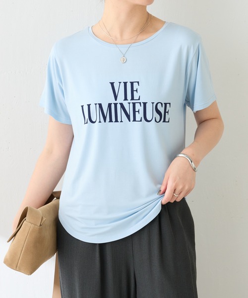 COLLAGE GALLARDAGALANTE(コラージュガリャルダガランテ)の「フロッキーコンパクトロゴTシャツ(Tシャツ/カットソー・レディース・スカイブルー/オフホワイト・FREE)」の1枚目の写真