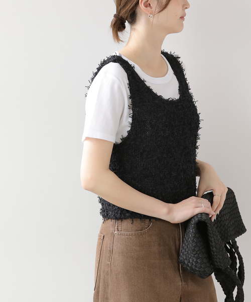 JOURNAL STANDARD relume（ジャーナルスタンダード　レリューム）の「チュールヤーンニットベスト（ベスト・レディース・グレー/ブラック・FREE）」の7枚目の写真