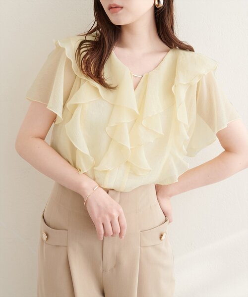 natural couture（ナチュラルクチュール）の「フロントバー付きフリルブラウス（シャツ/ブラウス・レディース・ラベンダー/オフホワイト/その他1/イエロー/ネイビー・FREE）」の5枚目の写真