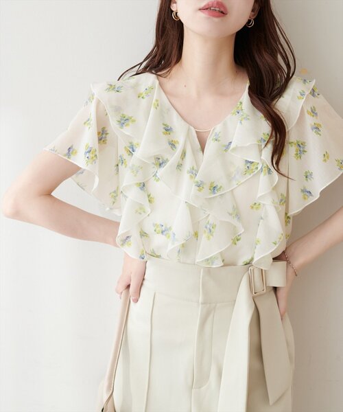 natural couture（ナチュラルクチュール）の「フロントバー付きフリルブラウス（シャツ/ブラウス・レディース・ラベンダー/オフホワイト/その他1/イエロー/ネイビー・FREE）」の7枚目の写真