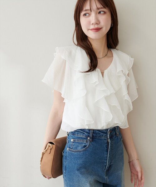 natural couture（ナチュラルクチュール）の「フロントバー付きフリルブラウス（シャツ/ブラウス・レディース・ラベンダー/オフホワイト/その他1/イエロー/ネイビー・FREE）」の13枚目の写真
