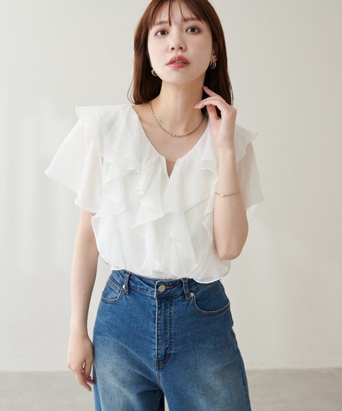 natural couture（ナチュラルクチュール）の「フロントバー付きフリルブラウス（シャツ/ブラウス・レディース・ラベンダー/オフホワイト/その他1/イエロー/ネイビー・FREE）」の14枚目の写真