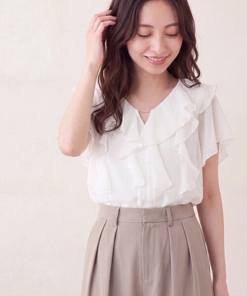 natural couture（ナチュラルクチュール）の「フロントバー付きフリルブラウス（シャツ/ブラウス・レディース・ラベンダー/オフホワイト/その他1/イエロー/ネイビー・FREE）」の16枚目の写真