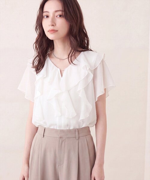 natural couture（ナチュラルクチュール）の「フロントバー付きフリルブラウス（シャツ/ブラウス・レディース・ラベンダー/オフホワイト/その他1/イエロー/ネイビー・FREE）」の17枚目の写真