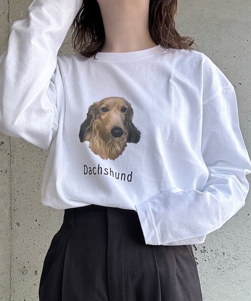 boemy(ボエミー)の「子犬モチーフフォトプリントロンT/長袖Tシャツ(Tシャツ/カットソー・レディース・B/E/D/A・LARGE/MEDIUM)」の1枚目の写真