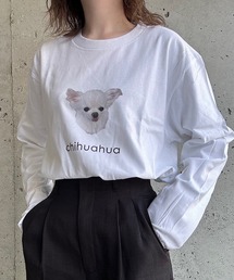 子犬モチーフフォトプリントロンT/長袖Tシャツ