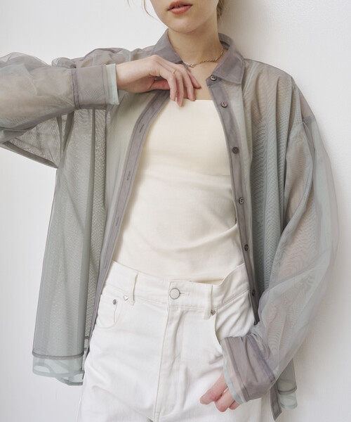 Firsthand(ファーストハンド)の「Firsthand/ファーストハンド チュールレイヤードバイカラーシャツ(シャツ/ブラウス・レディース・グレー/ブラウン・FREE)」の5枚目の写真