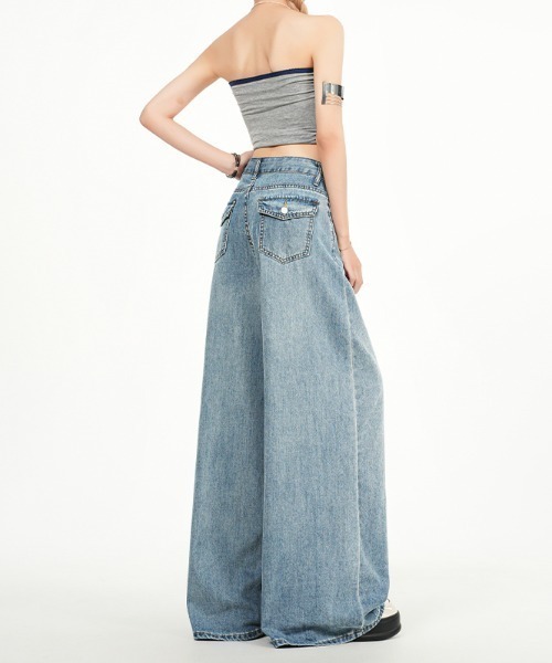 AMAJI(アマジ)の「テンセル 接触冷感 ワイドデニムパンツ(デニムパンツ・レディース・ライトブルー・SMALL/MEDIUM/LARGE/X-LARGE)」の4枚目の写真