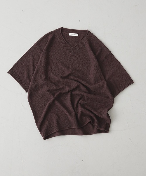 Adoon plain(アドーンプレーン)の「浅Vネック鹿の子ライクT(Tシャツ/カットソー・メンズ・アイボリー/ブラウン/チャコールグレー・LARGE/MEDIUM)」の22枚目の写真