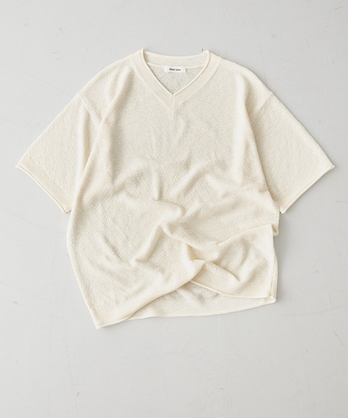 Adoon plain(アドーンプレーン)の「浅Vネック鹿の子ライクT(Tシャツ/カットソー・メンズ・アイボリー/ブラウン/チャコールグレー・LARGE/MEDIUM)」の21枚目の写真