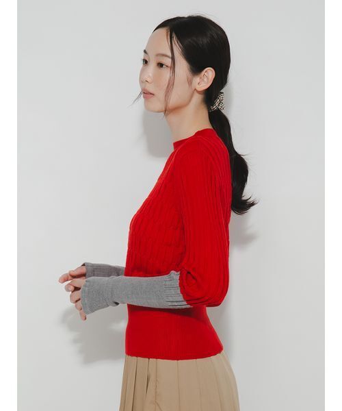 FURFUR（ファーファー）の「〈マシンウォッシャブル〉ロゴ刺繍バイカラーリブニット（ニット/セーター・レディース・チャコールグレー/レッド/ピンク/オフホワイト・F）」の16枚目の写真