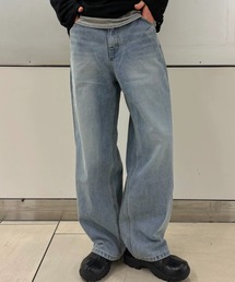 【Chikashitsu +】washed wide straight denim pants (2color) / 【チカシツプラス】ウォッシュドワイドストレートデニムパンツ<着用動画あり>