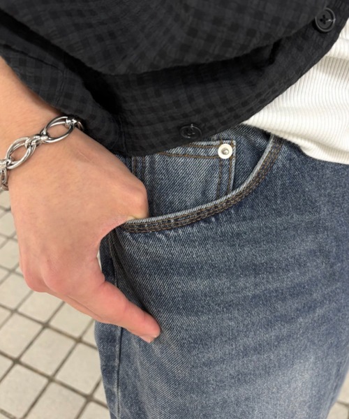 Chikashitsu +(チカシツプラス)の「【Chikashitsu +】washed wide straight denim pants (2color) / 【チカシツプラス】ウォッシュドワイドストレートデニムパンツ<着用動画あり>(デニムパンツ・メンズ・ダークブルー/ライトブルー・S)」の22枚目の写真