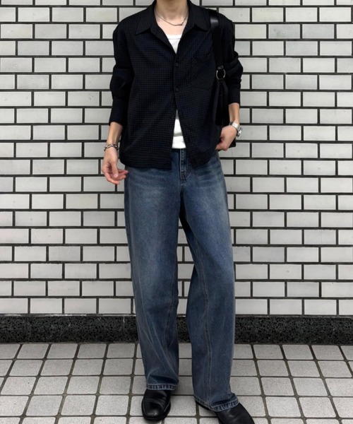 Chikashitsu +(チカシツプラス)の「【Chikashitsu +】washed wide straight denim pants (2color) / 【チカシツプラス】ウォッシュドワイドストレートデニムパンツ<着用動画あり>(デニムパンツ・メンズ・ダークブルー/ライトブルー・S)」の14枚目の写真