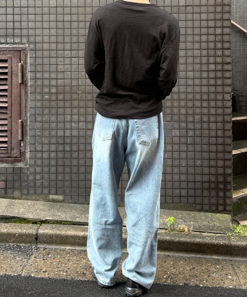 Chikashitsu +(チカシツプラス)の「【Chikashitsu +】washed wide straight denim pants (2color) / 【チカシツプラス】ウォッシュドワイドストレートデニムパンツ<着用動画あり>(デニムパンツ・メンズ・ダークブルー/ライトブルー・S)」の8枚目の写真