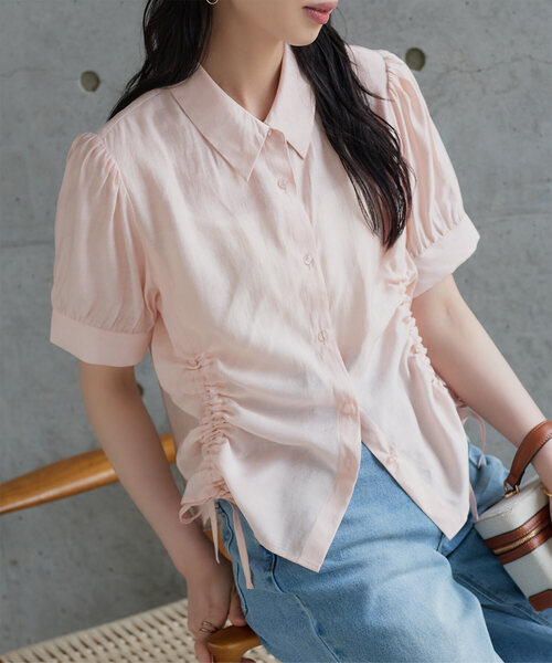 KOBE LETTUCE(コウベレタス)の「ドロストシアーショートスリーブブラウス(シャツ/ブラウス・レディース・ネイビー/クリーム/ミント/ピンク・M)」の4枚目の写真